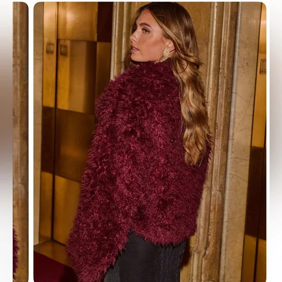 Vici Plush Teddy Jacket - Deep Burgundy - Picture 4 of 6